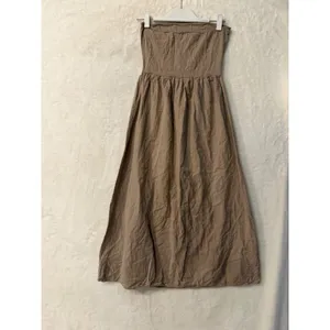 PrettyLittleThing Taupe Strapless Corset Maxi Dress US 2 Linen‎ Look Boho Tan thumbnail 10