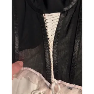 Spencer's Corset Top Goth Black Pink Lace Up Ruffle Trim NWT Small thumbnail 6