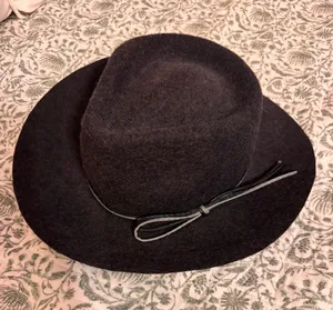 Michael Stars Black Wool Felt Fedora with Leather Tie thumbnail 1