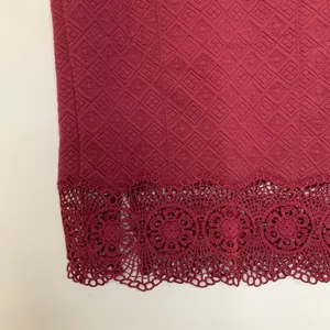 FREE PEOPLE Storyteller Crochet Lace Trim Quilted Pencil Skirt Burgundy Size XS thumbnail 8
