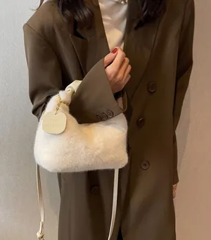 White Y2K Faux Fur Soft Two-way Crossbody Mini Handbag Purse thumbnail 1