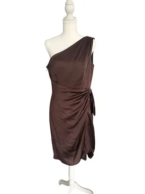 ESCADA Brown Silk Blend One Shoulder Cocktail Dress Size 38 / US 8 thumbnail 7
