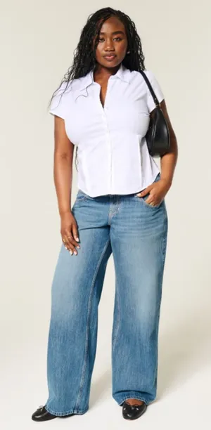 NWT Hollister medium-wash low-rise baggy jeans Size US 00R / W24 Regular thumbnail 1