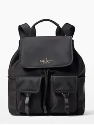 Kate Spade New York Carly Flap Drawstring Backpack in Black Technical Nylon thumbnail 2