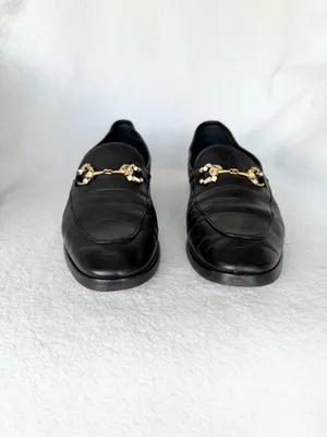 Gucci Black Leather Women's Loafers with Gold Horsebit Size 8.5 thumbnail 3