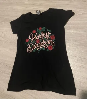 Harley-Davidson Black Tee with Red Rose Graphic thumbnail 1