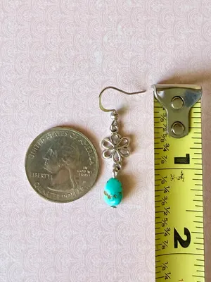 Handmade retro y2k fairy boho style flower turquoise dangle earrings🌀 thumbnail 6