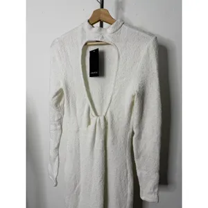 Lamarque Lindsay Dress White Textured Knit Open Back Maxi Long Sleeve Mock Neck thumbnail 7