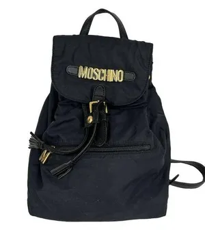 MOSCHINO Mini Black Nylon Leather Trim Backpack Gold-tone Logo thumbnail 1