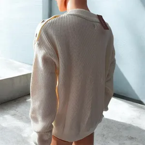 Women’s Cream Ribbed Knit Sweater Button Shoulder Detail Long Sleeve thumbnail 6