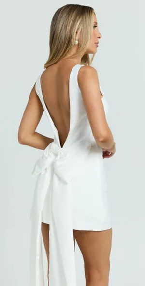 New Showpo Kartia Mini Dress Fitted Low Back Bow Dress In Off White Size Large thumbnail 6
