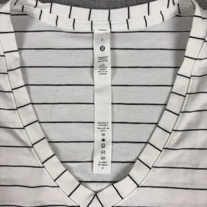 Lululemon Striped Shirt Womens 2 White V-Neck Short Sleeve Pima Cotton Top thumbnail 6