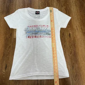 Harley-Davidson White Slub Graphic Tee Rhinestone Live to Ride Florida‎ Womens L thumbnail 6