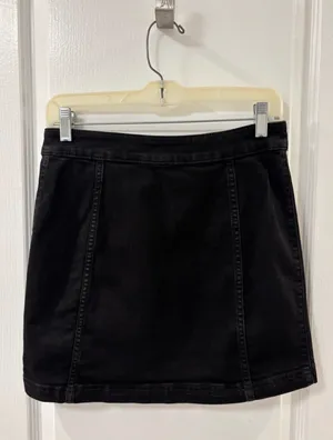 Free People High Waisted Button-Front A-Line Black Mini Skirt 4 thumbnail 3