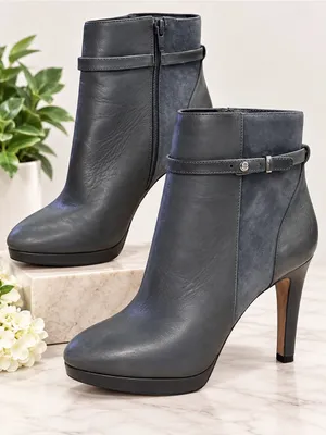 Antonio Melani Gray Leather Suede Ankle Booties Heel Boots 9M thumbnail 1