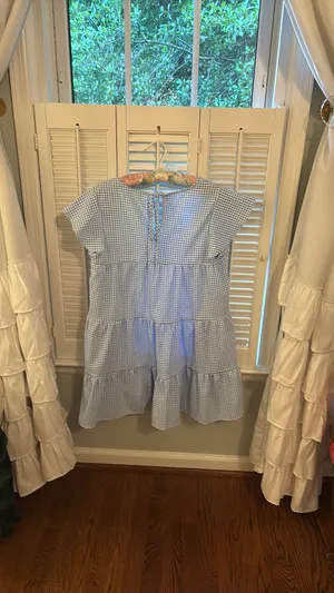 Blue gingham, baby doll dress thumbnail 3