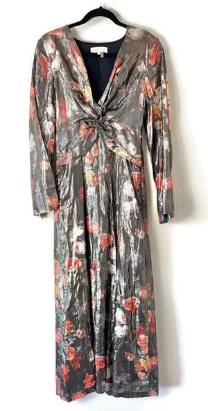 Anthropologie Caballero Floral Shimmer Deep V Maxi Dress thumbnail 1