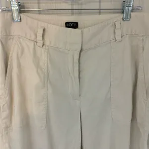 Loft Linen Julie Trouser Pants Womens Size Medium Ivory Straight Leg Cap… thumbnail 3