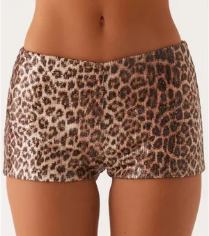Peppermayo Leopard Print Sequin Mini Shorts thumbnail 1