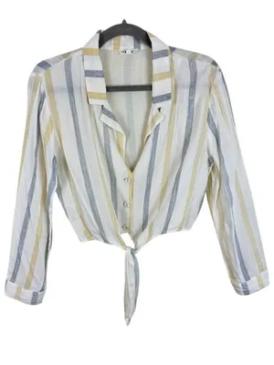 LUNIK Striped Lightweight Cropped Collared Button Up Tie Front Blouse‎ Size M thumbnail 1