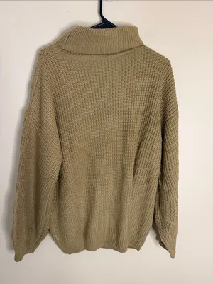 Cable Knit Turtleneck Sweater in Camel Tan Size L thumbnail 5