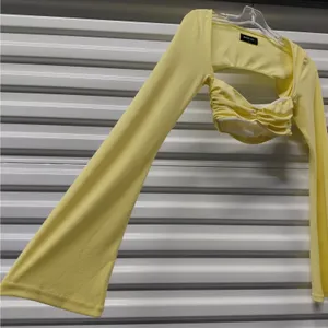 White Fox Womens Crop Top XS Yellow Long Sleeve Cutout Open Back Y2K Coquette thumbnail 5
