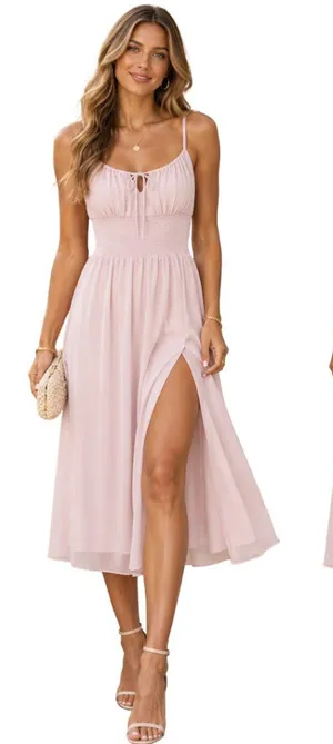 Aritzia Wilfred Genoa Midi Dress Women's Medium Baby Pink Chiffon Formal Wedding thumbnail 1