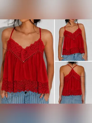 NWT Free People FP Intimately Fiona Satin Cami - Luxe Red - Small thumbnail 2
