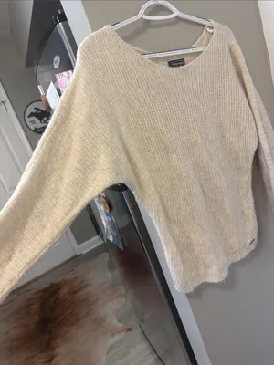 Abercrombie & Fitch Cream Boatneck Open-Knit Sweater S thumbnail 3