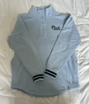 VS Victorias Secret Pink 1/4 Button Up Pullover Sweatshirt‎ Light Blue Womens XS thumbnail 1