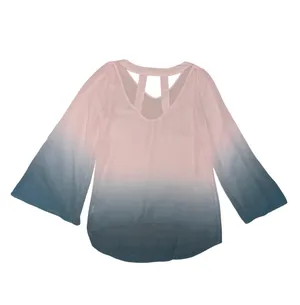 Altar'd State Bell Sleeve V-Neck Ombré Teal Gradient Top thumbnail 2