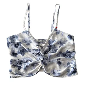 Abercrombie & Fitch Floral Cami Crop Top Smocked Twist Front Blue White‎ S thumbnail 1