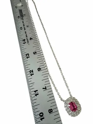 Vintage Fuchsia Pink Clear Rhinestone Halo Pendant Necklace thumbnail 6