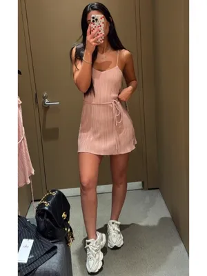 Alo Micro Plisse Game On Tennis Dress Pink Quartz Padded Belted Pleated Mini M thumbnail 7