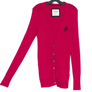 Abercrombie Cardigan Sweater Hot Pink V Neck Preppy Y2K Logo Minimalist Large thumbnail 2