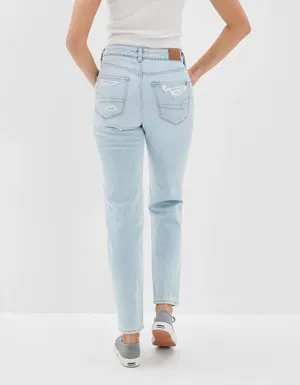 American Eagle Ripped Mom Jeans in Indigo Shatter Size 8 thumbnail 3