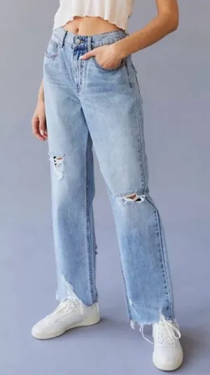 Womens Urban Outfitters BDG Distressed Raw Hem Light Rinse Cowboy Jeans - Sz 26 thumbnail 1