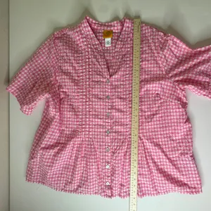 Ruby Rd Pink Gingham Textured Button Up Shirt Size 1X Lightweight Preppy‎ Cotton thumbnail 8