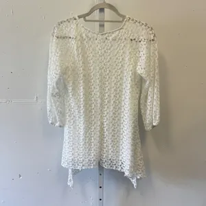 Dressbarn‎ Lace Tunic Top Small Handkerchief Hem 3/4 Sleeve Crochet Boho White thumbnail 2