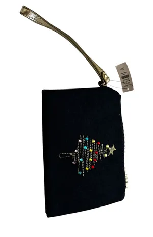 Talbots Wristlet One‎ Size Navy Christmas Tree Embroidered Holiday Clutch NWT thumbnail 1