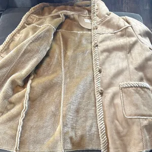 Women’s Vintage St John’s Bay Tan Faux Suede Hooded Coat Faux Fur Lined Size L thumbnail 12