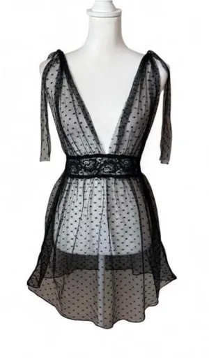 Black Mesh Polka Dot Babydoll Size M thumbnail 1