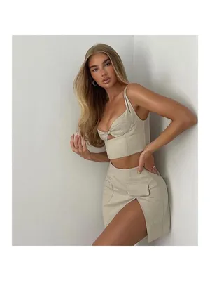 White Fox On‎ The List Skirt Small Beige Faux Cargo Mini Slit Baddie Vegas Party thumbnail 11