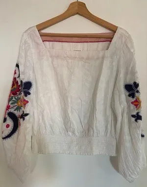 Anthropologie White Embroidered Top thumbnail 1
