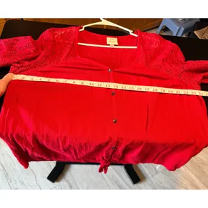Knox Rose‎ Womens XXL Red Lace Bell Sleeve Tie Front Button Down Boho Blouse thumbnail 6