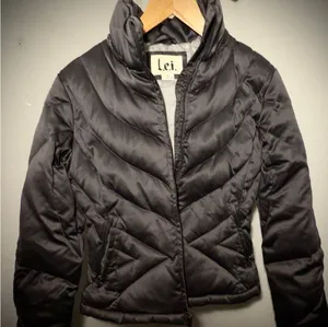 LEI Women's Dark Gray Puffer Jacket Black Size M thumbnail 1