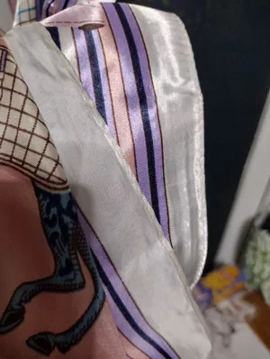 Vintage Silky Horse-Print Scarf in Pastel Pink and Lavender thumbnail 3