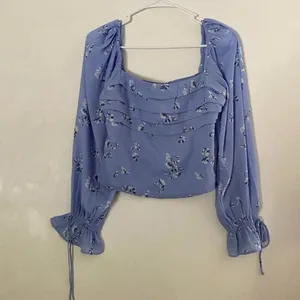 Abercrombie & Fitch Floral Ruffle Blouse M Blue Square Neck Coquette thumbnail 2