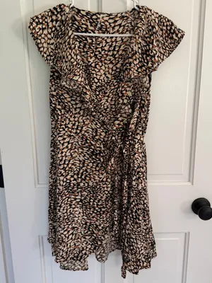 Free People Small Animal Print Ruffle Wrap Mini Dress Brown Black Boho thumbnail 1