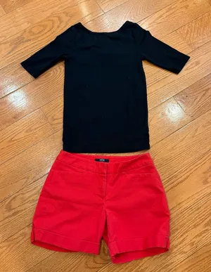 Gap Chic Black Top + Red Tailored Shorts Outfit Bundle | Minimalist Capsule Wardrobe thumbnail 1